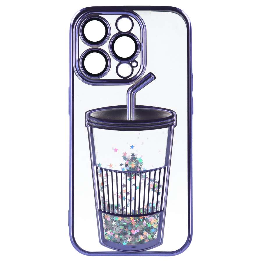 Funda Bumper con Vaso de Purpurina para iPhone 15 Pro Max