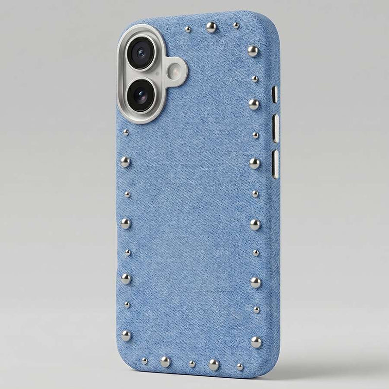 Funda Denim MagBattery para iPhone 16 — vista trasera con cierre magnético
