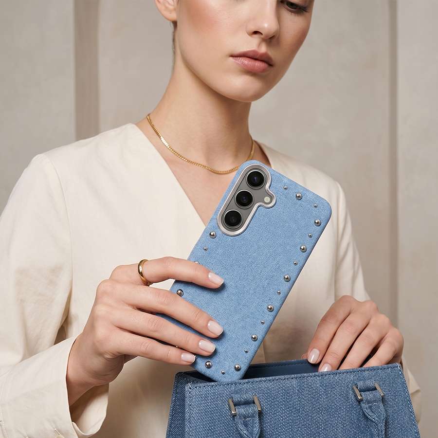 Detalle del acabado vaquero de la funda Denim MagBattery para Samsung Galaxy S24 Plus
