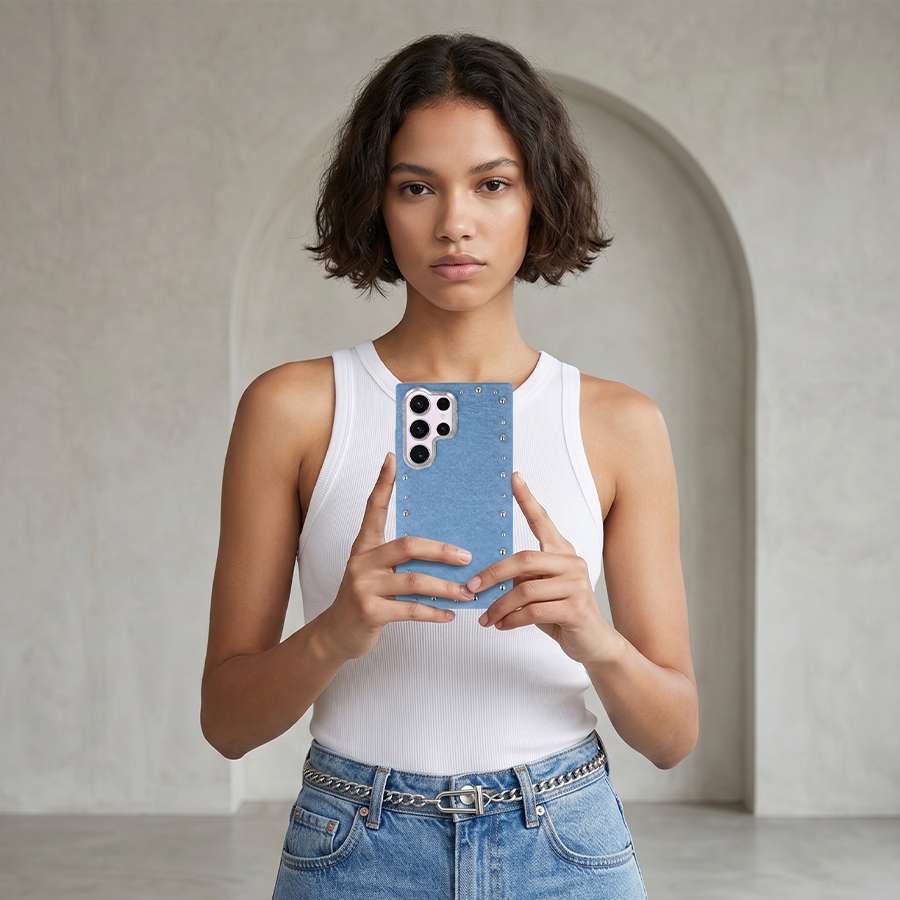 Funda Denim MagBattery para Samsung Galaxy S25 Ultra — perfil lateral y protección
