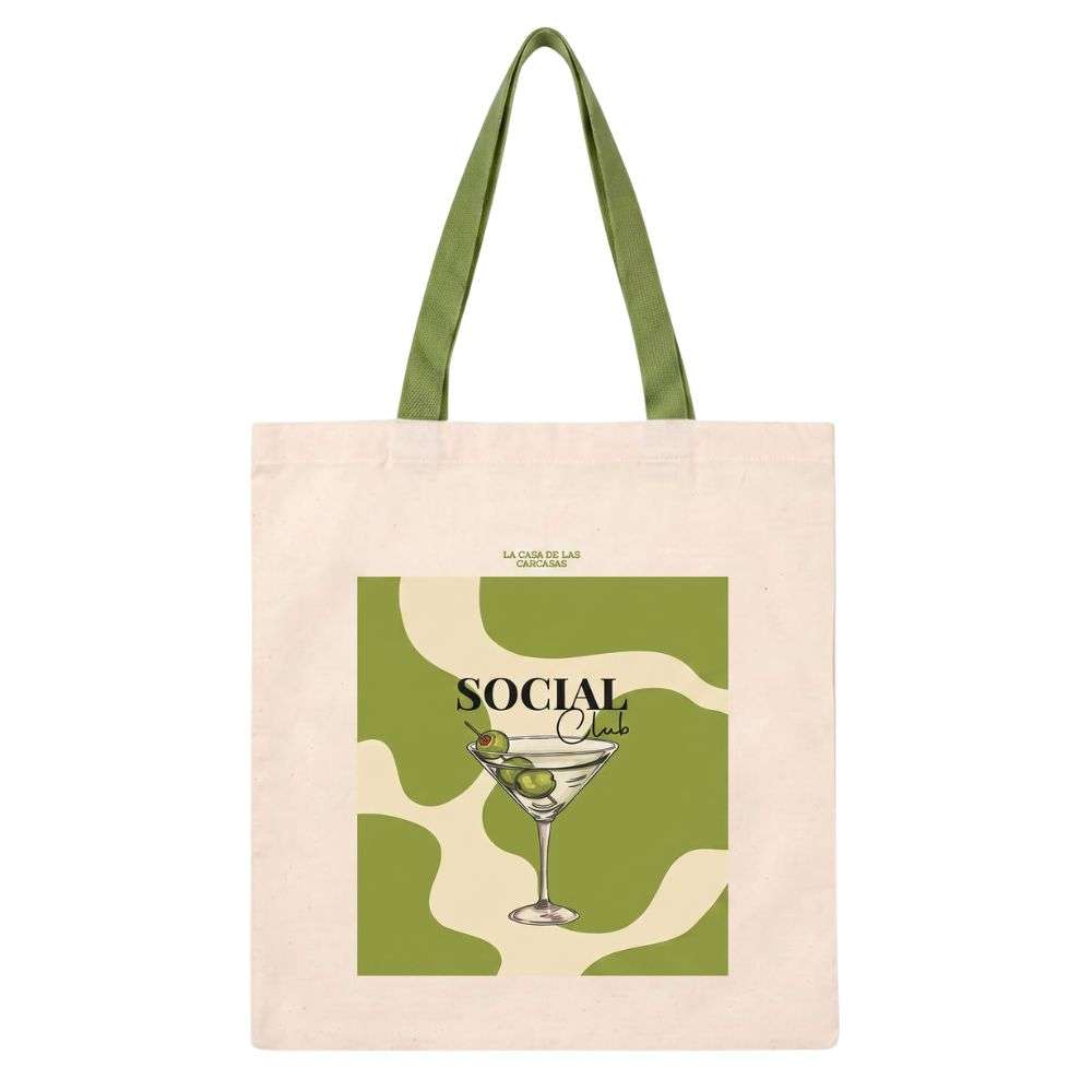 Tote bag Lime Aperitif colección The Sunset Club – Vista frontal bolsa de tela diseño verde lima
