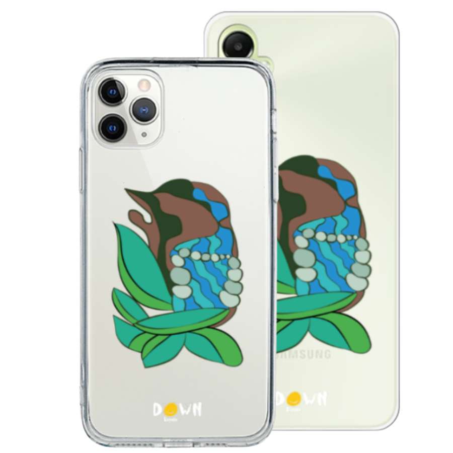 Vista del diseño «Perla de Luna» de Down España aplicado en funda para móvil — Colección solidaria La Casa de las Carcasas